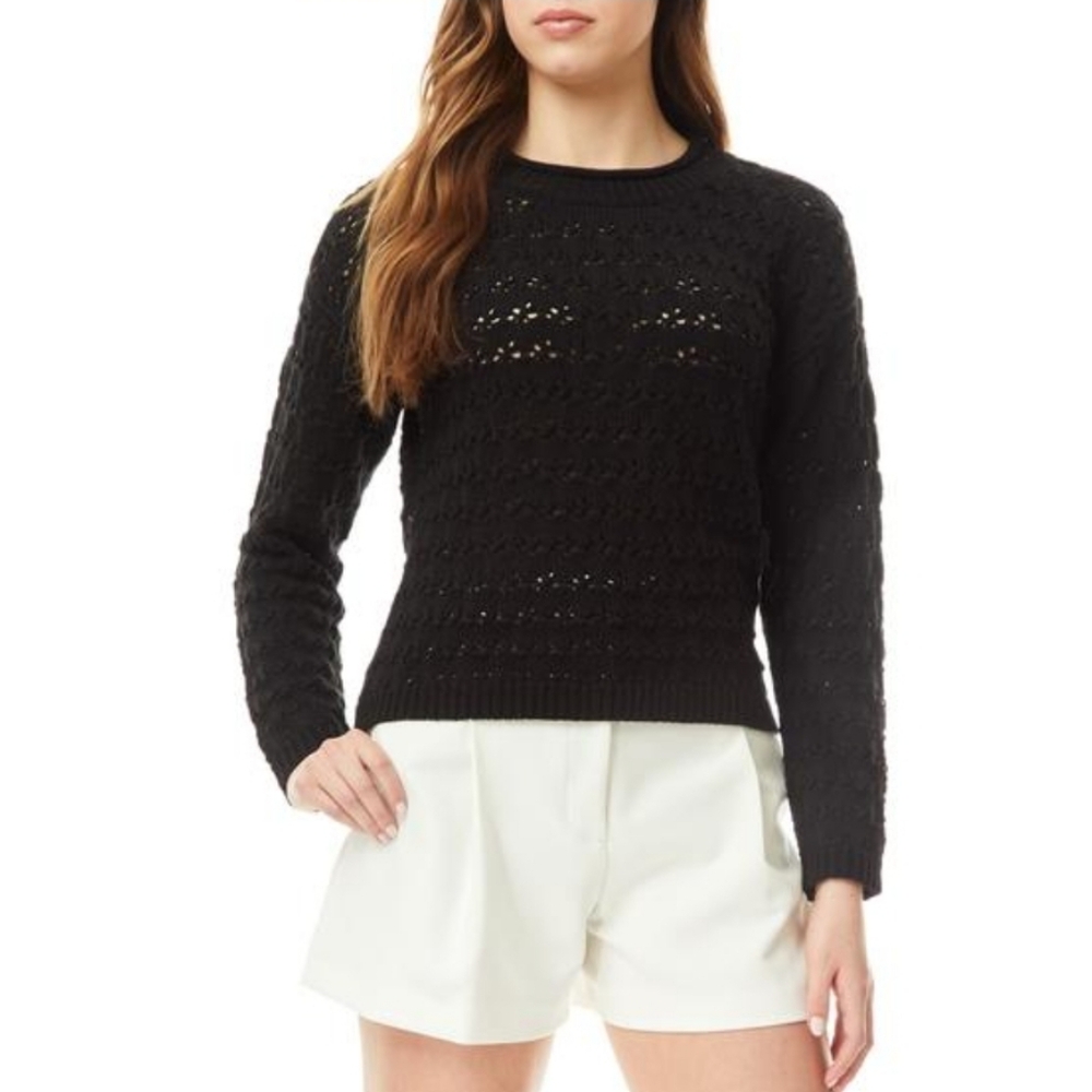 By Design Black Open Stitch Crop Pullover Sweater – Size Large